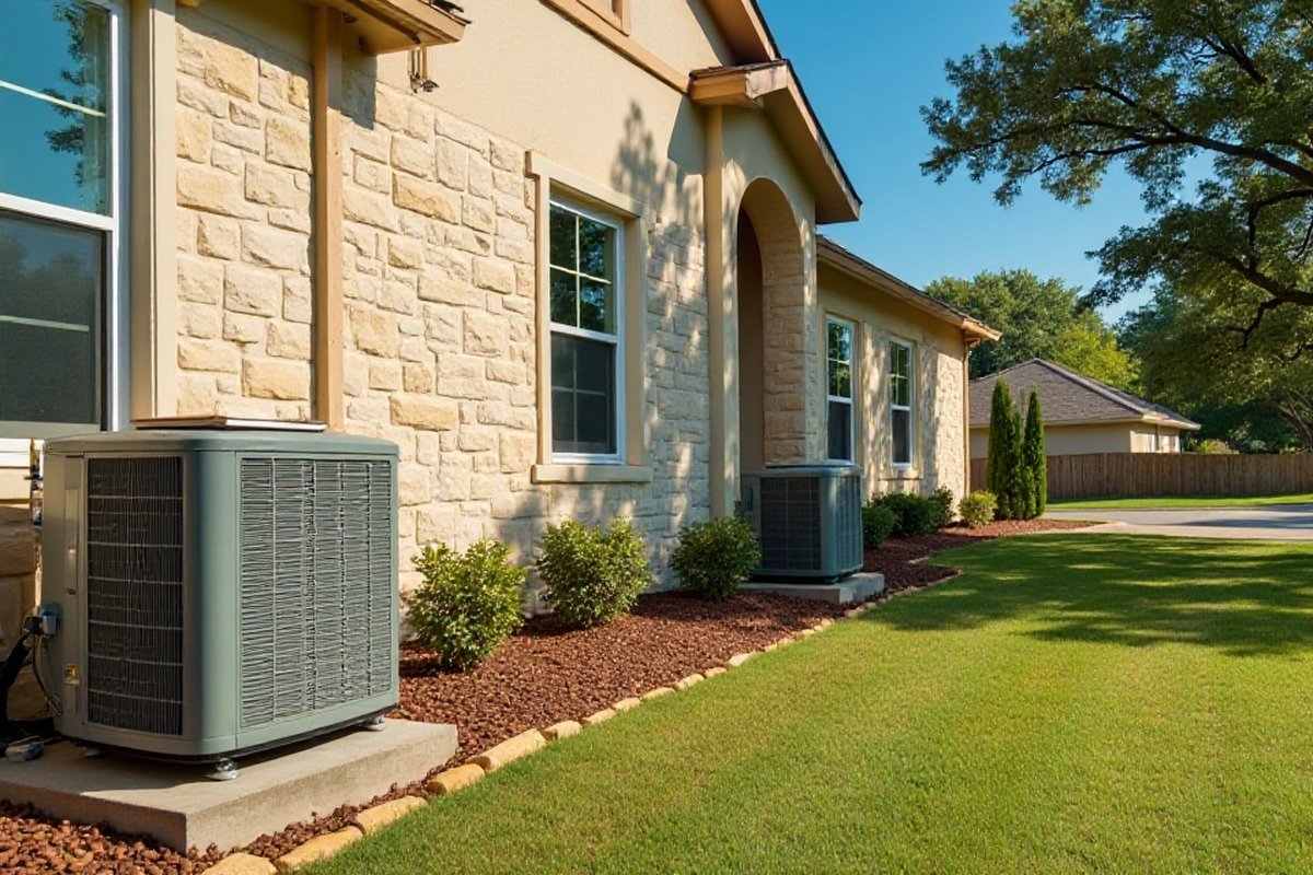 Row of Austin-area suburban homes with outdoor AC units along the side yards