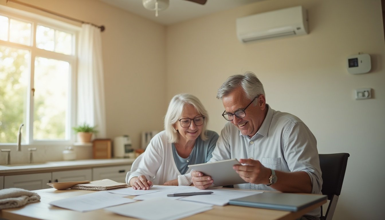 Homeowners reviewing HVAC paperwork
