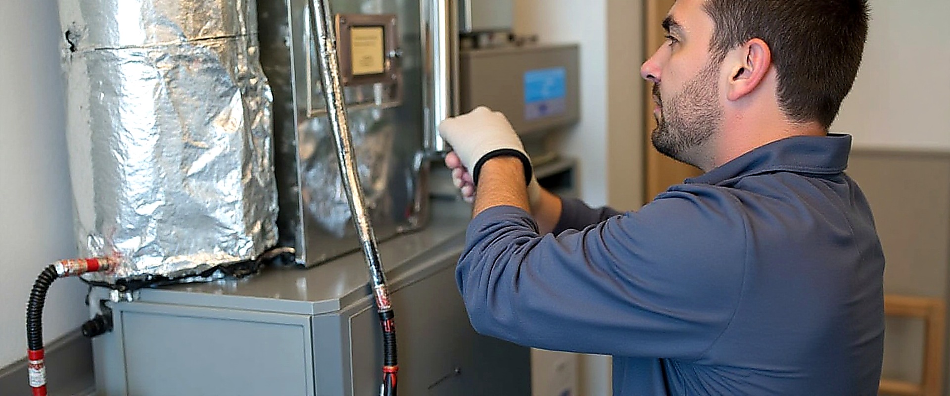 Technician checking an indoor air handler